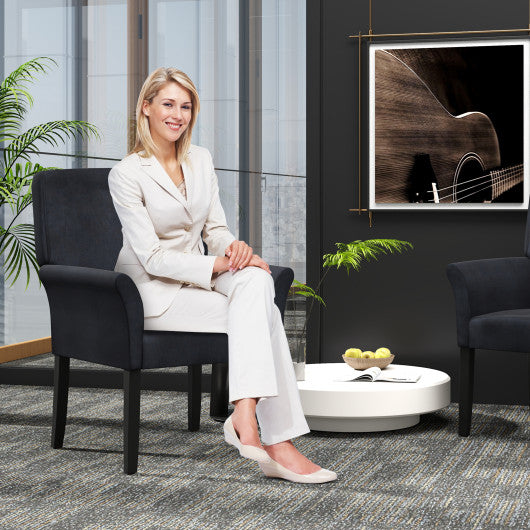 Fabric Upholstered Executive Guest Armchair with Rubber Wood Legs-Black