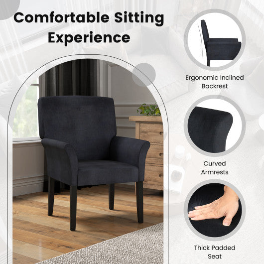 Fabric Upholstered Executive Guest Armchair with Rubber Wood Legs-Black