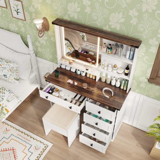 Farmhouse Vanity Set with Mirror and 3-Color Lighting-White