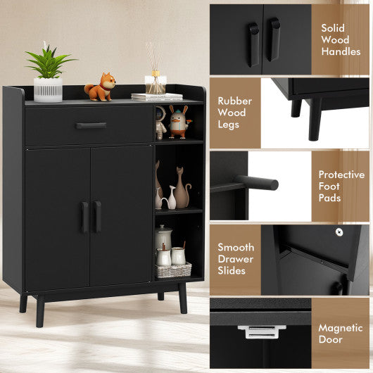 Floor Storage Cabinet Free Standing Cupboard Chest with 1 Drawer-Black