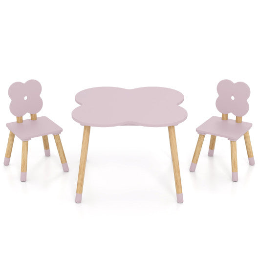 Flower-shaped Kids Table Set with Solid Pine Wood Legs-Pink