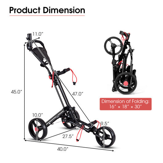 Foldable 3 Wheel Golf Pull Push Cart Trolley