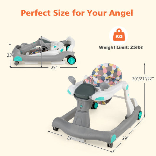 2-in-1 Foldable Activity Push Walker with Adjustable Height-Gray