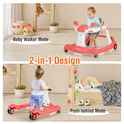 2-in-1 Foldable Activity Push Walker with Adjustable Height-Orange