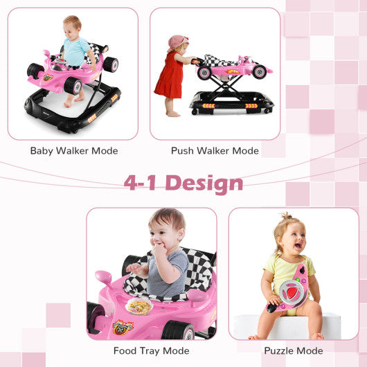 Convertible Baby Walker with 3 Adjustable Height Settings-Pink