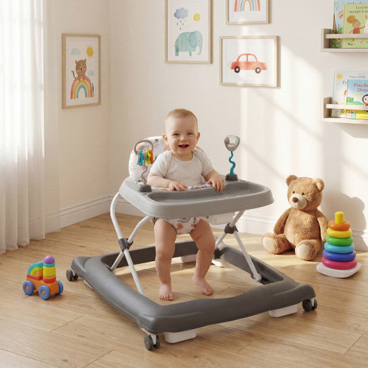 Foldable Baby Walker with Removable Seat and Adjustable Height for 6-12 Months-Gray