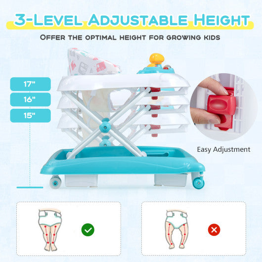 Foldable Baby Walker with 3 Adjustable Heights and Padded Seat-Green