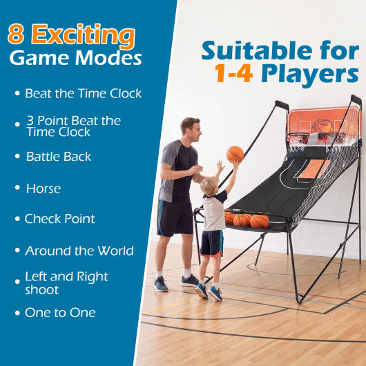 Foldable Basketball Arcade Game Kids Basketball Hoop Machine with 8 Exciting Playing Modes