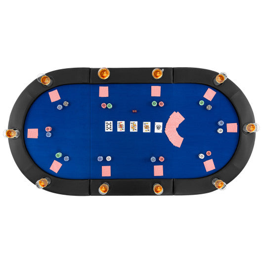 Portable 84 x 42 Inch 10-Player Foldable Padded Poker Table Top-Blue