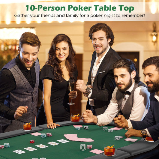 Portable 84 x 42 Inch 10-Player Foldable Padded Poker Table Top-Green