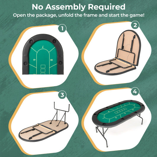 72 x 36 x 30.5 Inch Foldable Poker Table with 8 Cup Holders-Green