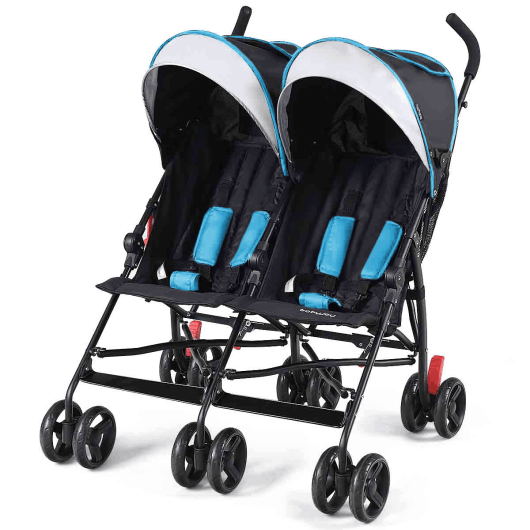 Foldable Twin Baby Double Stroller Ultralight Umbrella Kids Stroller-Navy