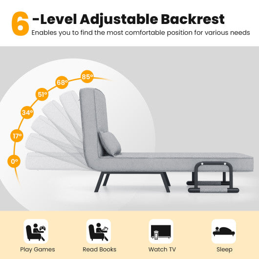 Folding 6 Position Convertible Sleeper Bed Armchair Lounge Couch with Pillow-Light Gray