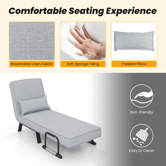 Folding 6 Position Convertible Sleeper Bed Armchair Lounge Couch with Pillow-Light Gray