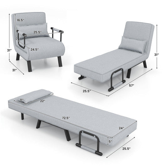 Folding 6 Position Convertible Sleeper Bed Armchair Lounge Couch with Pillow-Light Gray