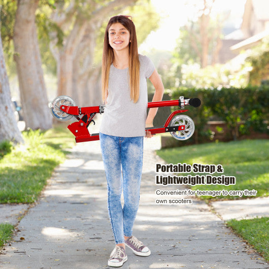 Folding Aluminum Kids Kick Scooter with LED Lights-Red