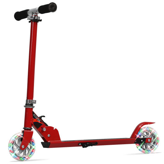 Folding Aluminum Kids Kick Scooter with LED Lights-Red