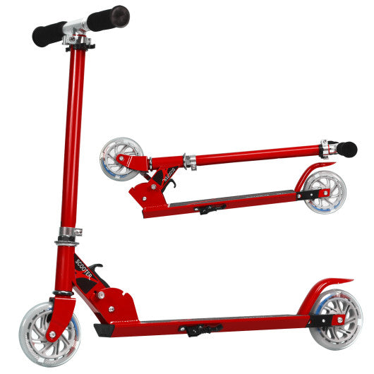 Folding Aluminum Kids Kick Scooter with LED Lights-Red