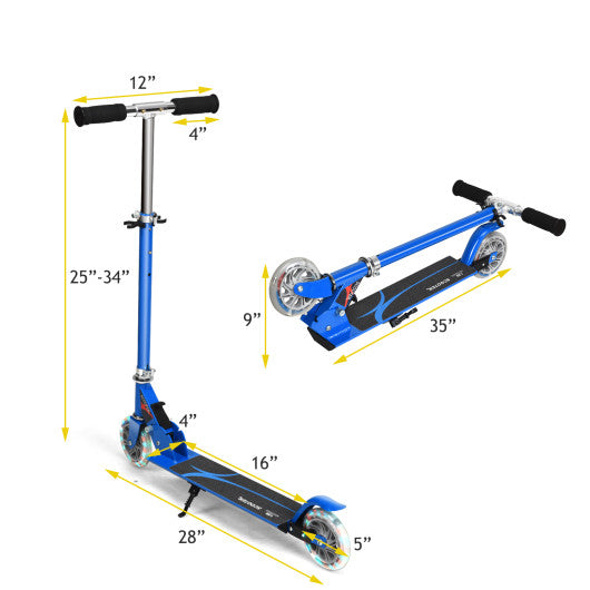 Folding Aluminum Kids Kick Scooter with LED Lights-Blue
