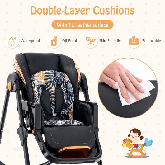 Folding Baby Dining High Chair with Adjustable Height and Recline-Black