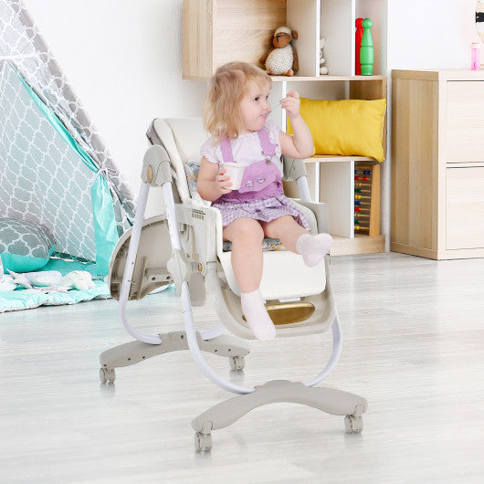 Folding Baby Dining High Chair with Adjustable Height and Recline-Gray