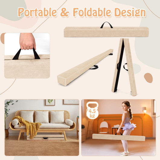 Folding Balance Beam with Solid Wood Base and Anti-slip Bottom-Beige