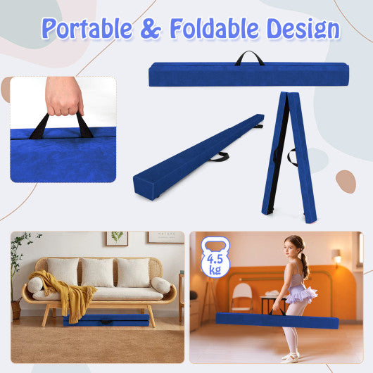Folding Balance Beam with Solid Wood Base and Anti-slip Bottom-Blue