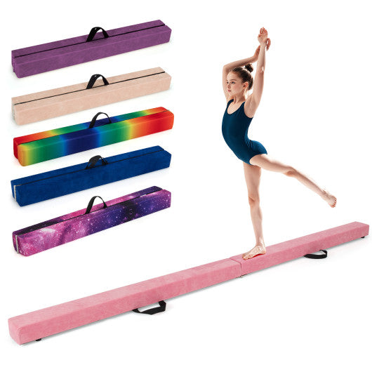 Folding Balance Beam with Solid Wood Base and Anti-slip Bottom-Light Pink