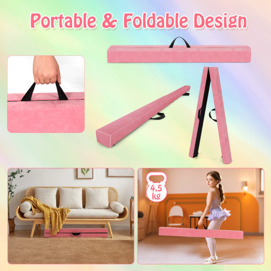 Folding Balance Beam with Solid Wood Base and Anti-slip Bottom-Light Pink