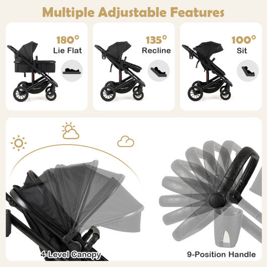 3-in-1 Folding Convertible Newborn Stroller with Detachable Bassinet-Black