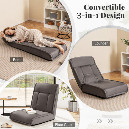 Folding Floor Chair Convertible Lazy Chair with 14-Poistion Adjustable Backrest-Gray