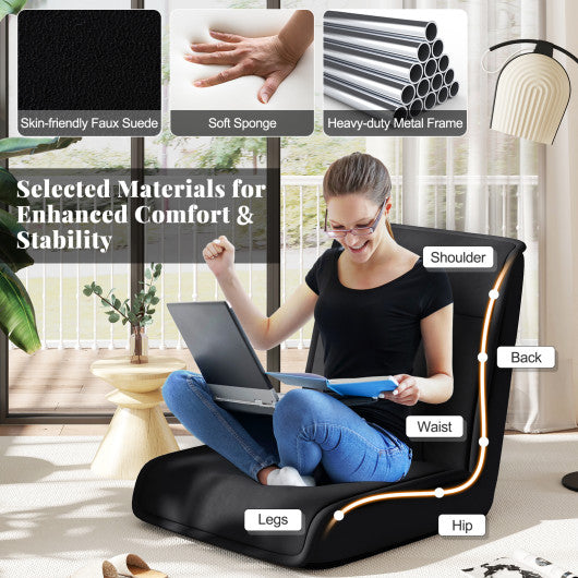 Folding Floor Chair Convertible Lazy Chair with 14-Poistion Adjustable Backrest-Black