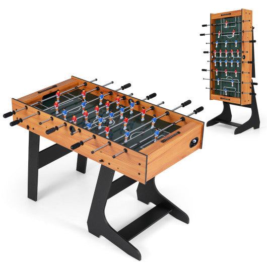 Folding Foosball Table with 22 Players and Slide Scorers Space-Saving Game Table-Natural