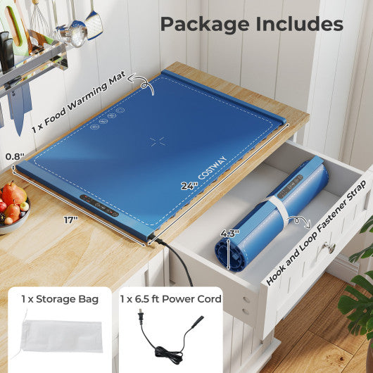Food Warming Mat Rollable and Portable Electric Warming Tray with Fasting Heating-Blue