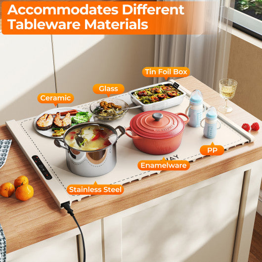Food Warming Mat Rollable and Portable Electric Warming Tray with Fasting Heating-Beige