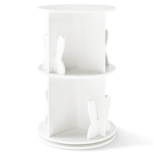 2 Tier Freestanding Kids Rotating Bookshelf Storage Rack with Bunny Baffles-White