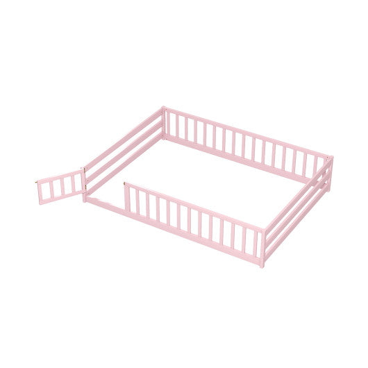 Full Size Floor Bed with Full Length Safety Guardrails-Pink