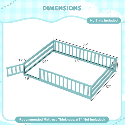 Full Size Floor Bed with Full Length Safety Guardrails-Dark Green