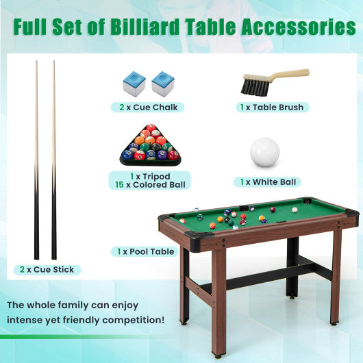48 Inch Pool Wooden Game Table with Full Set of Ballsfor Kids and Adults-Green