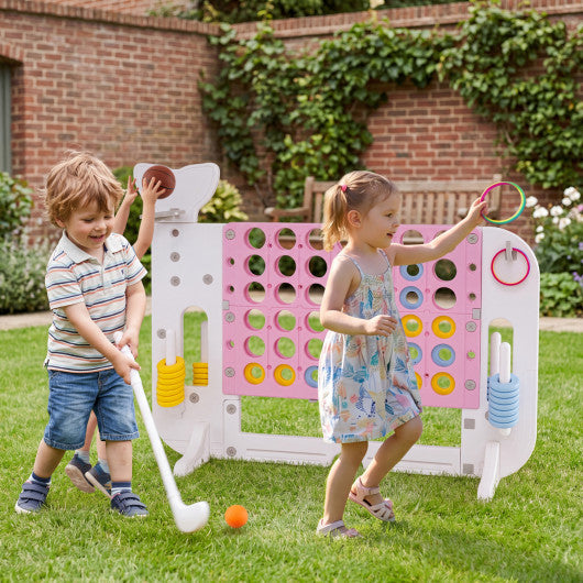 Giant 4-to-Score Game Set Jumbo 4-in-a-Row Game with Ring-toss and Portable Bag-Pink