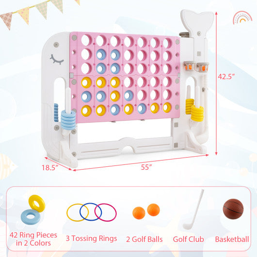 Giant 4-to-Score Game Set Jumbo 4-in-a-Row Game with Ring-toss and Portable Bag-Pink