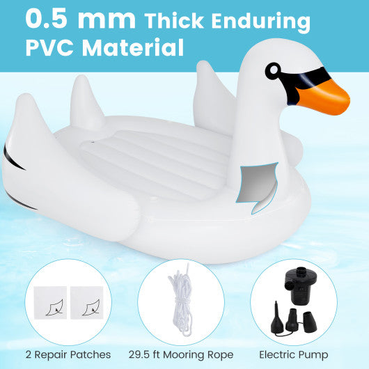 Giant Inflatable Swan Floating Island 4-Person Pool Float with 4 Cups Holders