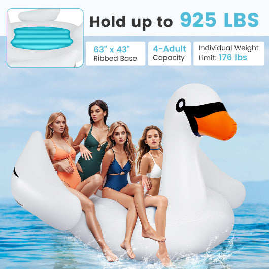 Giant Inflatable Swan Floating Island 4-Person Pool Float with 4 Cups Holders