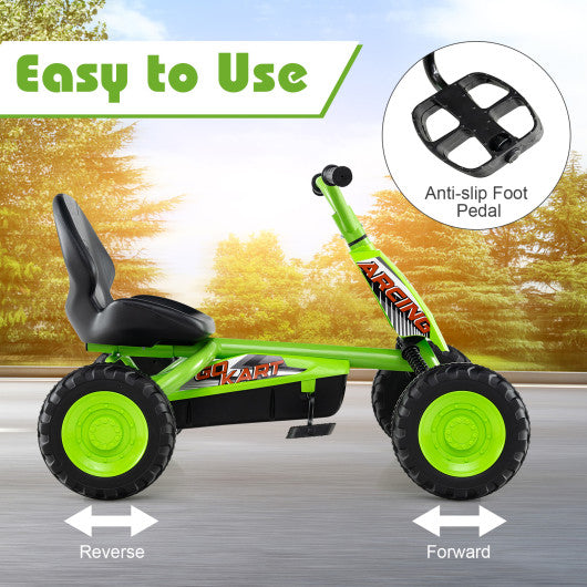 Go Kart for Kids 4 Wheel with Steering Handlebars and Adjustable Seat-Green