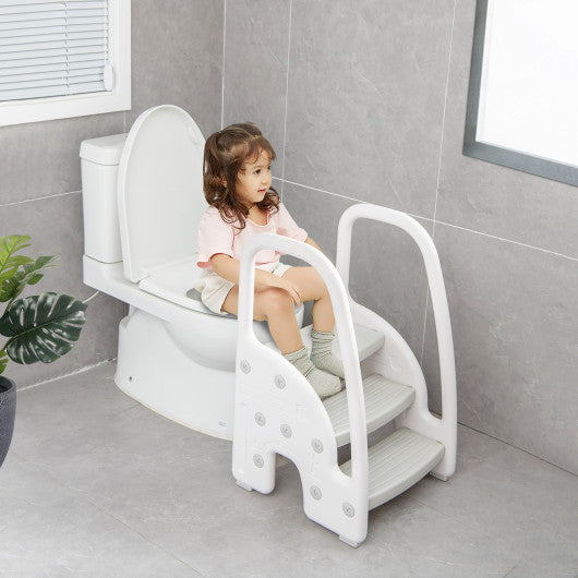 3-Step Stool with Safety Handles and Non-slip Pedals for Toddlers-Gray