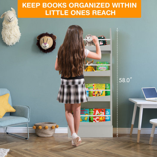 4-Tier Bookshelf with 2 Anti-Tipping Kits for Books and Magazines-Gray