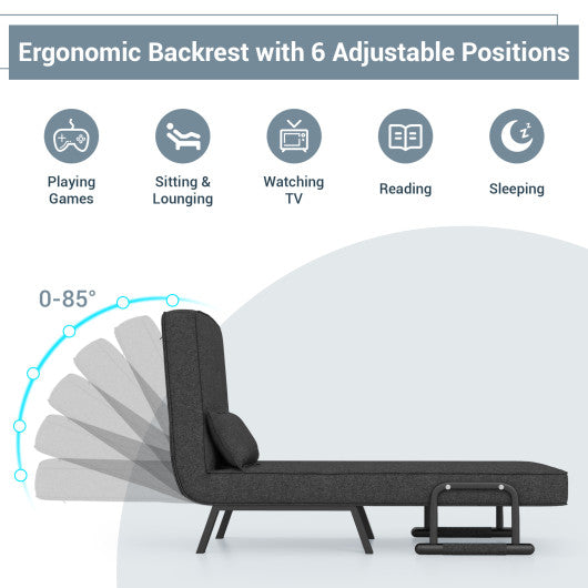 Folding 6 Position Convertible Sleeper Bed Armchair Lounge Couch with Pillow-Gray