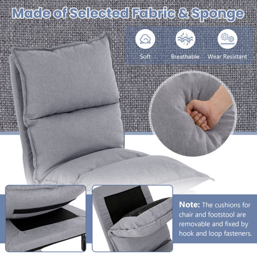 Modern Armless Accent Chair with Ottoman for Living Room-Gray