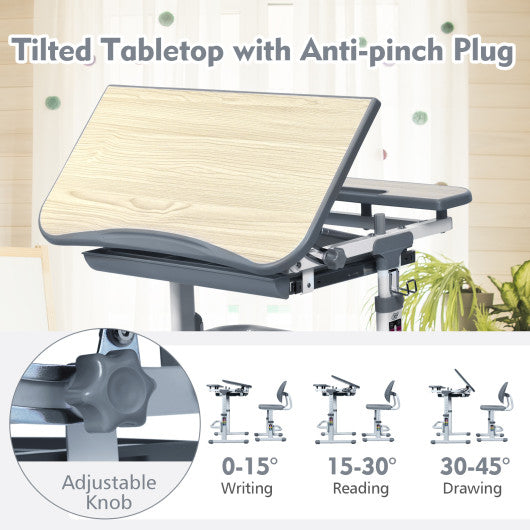 Height Adjustable Kids Study Desk and Chair Set-Gray