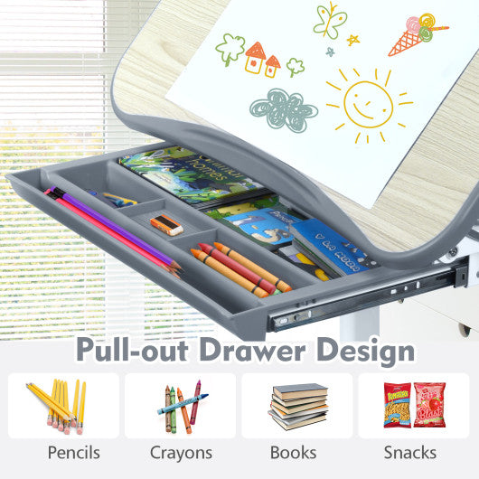 Height Adjustable Kids Study Desk and Chair Set-Gray